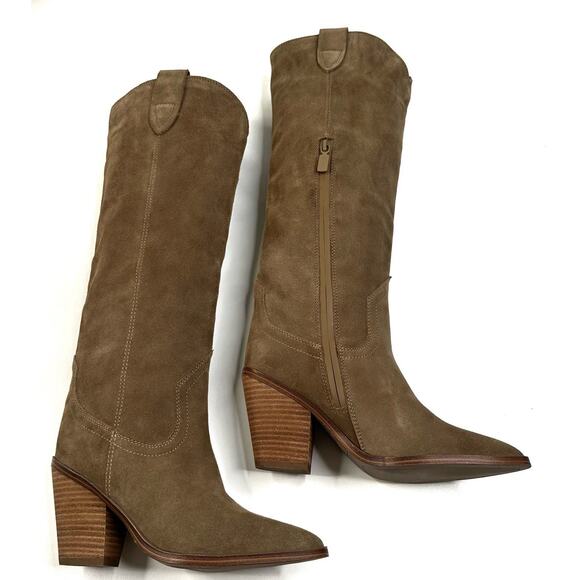 Blondo Wylde Waterproof Western Taupe Suede Boot Womens Size 5.5 Pointed Toe New - Picture 7 of 11